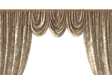 Elegant gold and beige patterned curtains with a beautiful swag design.  Perfect for adding a touch of luxury to any room.