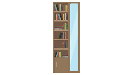Bookshelf with Mirror - Vector Illustration
