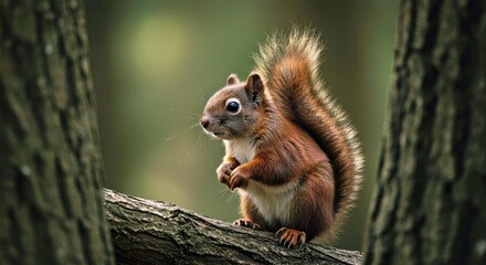 Northumberland Red Squirrel Perched; Native British Wildlife, Sciurus Vulgaris Sighting