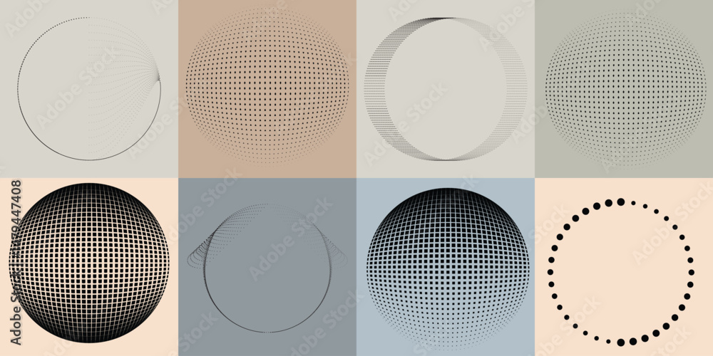 Fototapete halftone dots in circle form .rotate rounded shape vector illustration .rotating circles form a ring