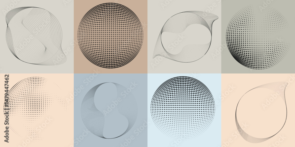 Fototapete halftone dots in circle form .rotate rounded shape vector illustration .rotating circles form a ring