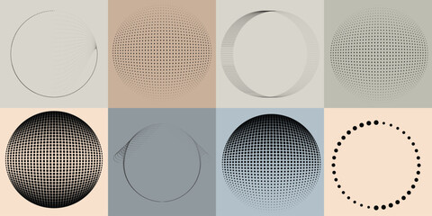 Halftone dots in Circle Form .Rotate rounded shape Vector Illustration .Rotating circles form a ring.Rotating design element . Various circle lines forming round frame . Abstract Geometric line art .

