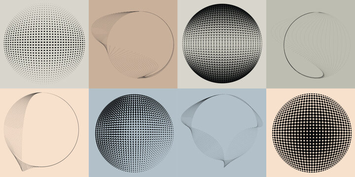 Halftone dots in Circle Form .Rotate rounded shape Vector Illustration .Rotating circles form a ring.Rotating design element . Various circle lines forming round frame . Abstract Geometric line art .
