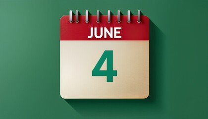 Illustration of paper calendar with date 4 June. Day and month for birthday, anniversary or appointment