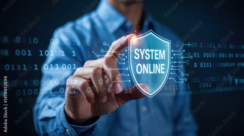 Poster digital shield displaying system online concept.