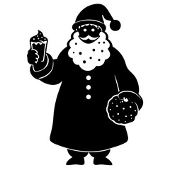 Santa with milk and cookie silhouette vector illustration 