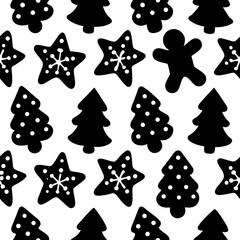 Seamless pattern of Christmas cookies silhouette vector illustration 