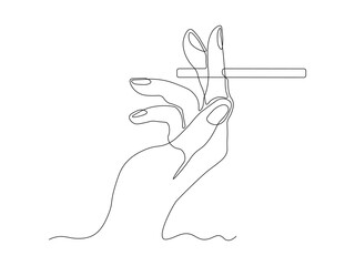 Abstract hand with a cigarette,continuous single line art hand drawing sketch logo