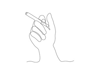 Abstract hand with a cigarette,continuous single line art hand drawing sketch logo