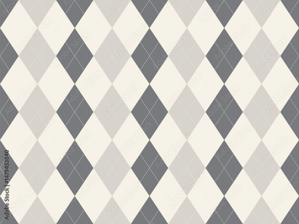 Poster Elegant argyle pattern in soft grey and beige tones.  Perfect for backgrounds, textiles, and website design. This classic diamond pattern offers a sophisticated and timeless aesthetic.