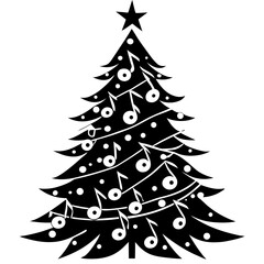 Christmas tree made from musical notes silhouette vector illustration 