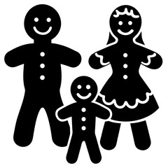 Gingerbread cookie family with faces silhouette vector illustration 