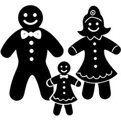 Gingerbread cookie family with faces silhouette vector illustration 