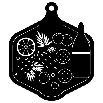 black food platter with wine bottle clip art preview