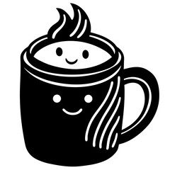 Hot cocoa mug with smile and scarf  silhouette vector illustration 
