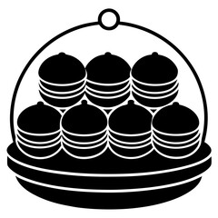 Macarons on holiday tray silhouette vector illustration 