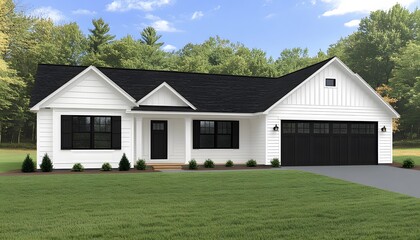 Exterior view of a modern farmhouse design.