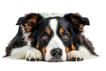 Dog resting, looking up