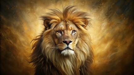 Majestic Lion Portrait Against a Golden Abstract Background, a Symbol of Power, Strength, and Regal Majesty