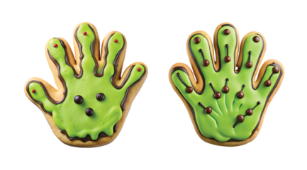 Zombie Hand Cookie: Large cookie shaped like a green zombie hand with black nails, PNG