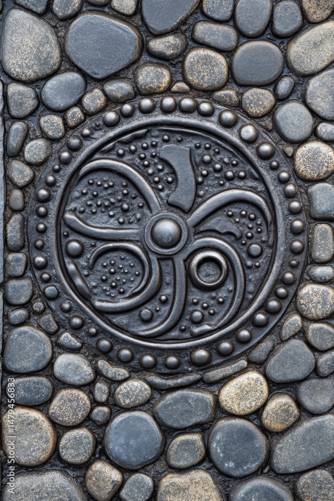 Poster ornate metalwork with stone border close up detail artistic design pattern texture background