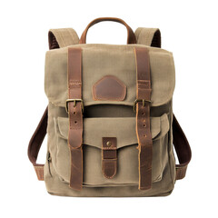 Stylish canvas backpack with leather straps, perfect for outdoor adventures or daily use. Its durable design combines functionality and aesthetics