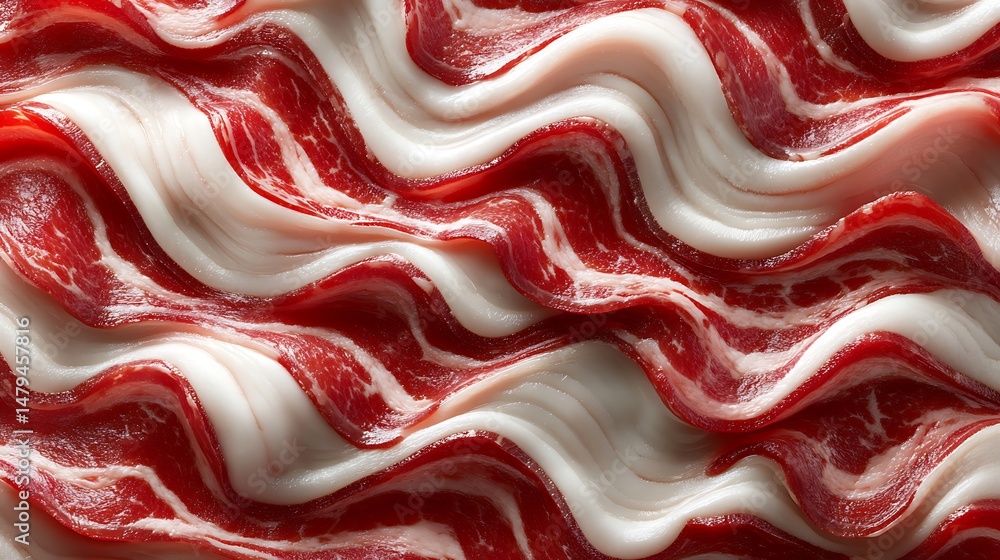 Aufkleber abstract wavy red and white pattern, close-up of wavy red and white abstract pattern resembling baco