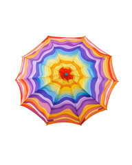 Obraz premium Colorful Striped Umbrella Overhead on White or Transparent Background for Weather Protection