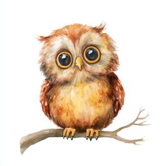 Naklejka premium Adorable Watercolor Cartoon Owl Illustration