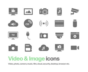 ビデオ,写真,カメラ,ブラウザ,デスクトップ,音楽等のアイコンセット