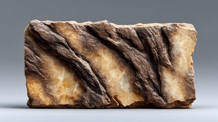 Cut marble surface in brown with natural patterns, on a flat surface with light shadow