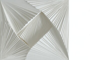 Abstract white pleated paper art. Geometric design creates a modern and minimalist aesthetic. Perfect for design and architecture inspiration.