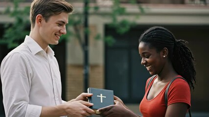 woman, man, bible, religion, christianity, faith, cross, giving, exchange, spiritual, christian, religious, modern, book, belief, theological, education, culture, worship, sermon, tradition, street, t