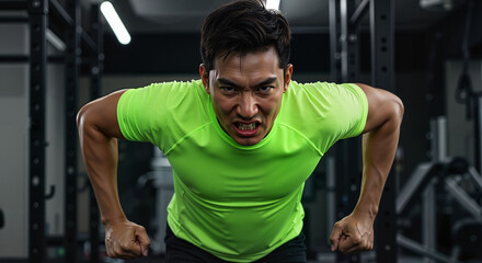 Fototapeta premium Determined person in workout gear exercising intensely in gym 