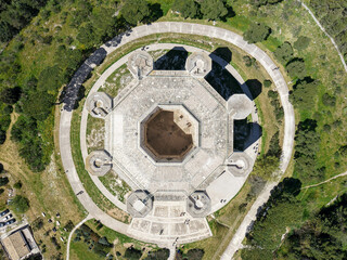 Drone view of Castel del Monte castle on Puglia in Italy