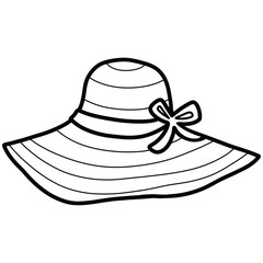 Hand drawn beach hat cartoon illustration outline 