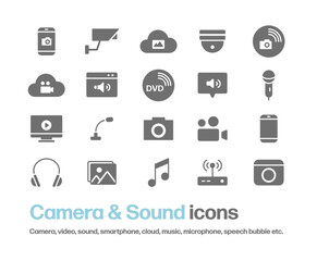 スマホ,防犯カメラ,クラウド,動画,吹き出し,カメラ,ヘッドフォン等のアイコンセット