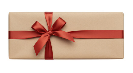 Isolated Rectangular Gift Wrapped Brown Paper Red Bow