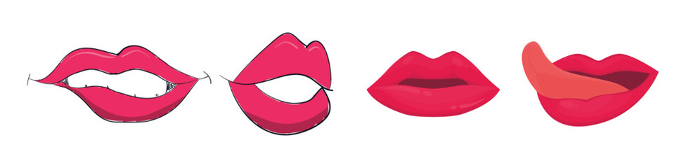 Lip, mouth vector icon. Red female lips collection. Woman lip expressed different emotions. Vector illustration eps 10