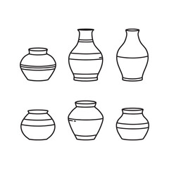 Artistic Clay Pot with Delicate Line Art Drawing in Vector