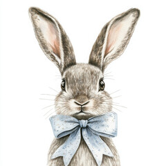 Obraz premium Illustration rabbit looks adorable with bow tie, painted in boho style