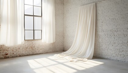 Bright, sunlit interior room with flowing white fabric.