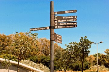 Street signs signpost, Cape Town Sea Point Green Point Park.
