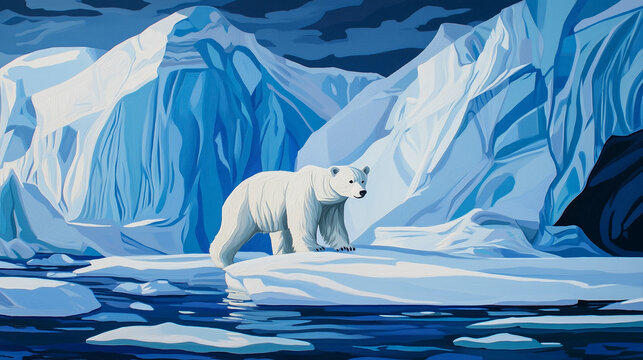 polar bear moving into the snowy mountains due to climate change. wildlife photography