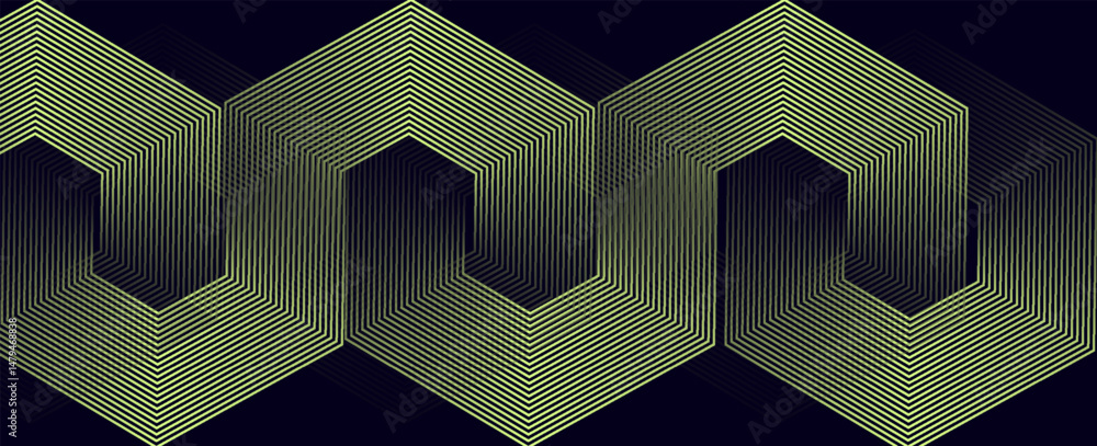 Poster abstract green background with glowing geometric lines. modern shiny blue hexagon lines pattern. tec