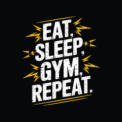 Motivational Fitness Quote Vector – Eat Sleep Gym Repeat with Barbell & Design Elements