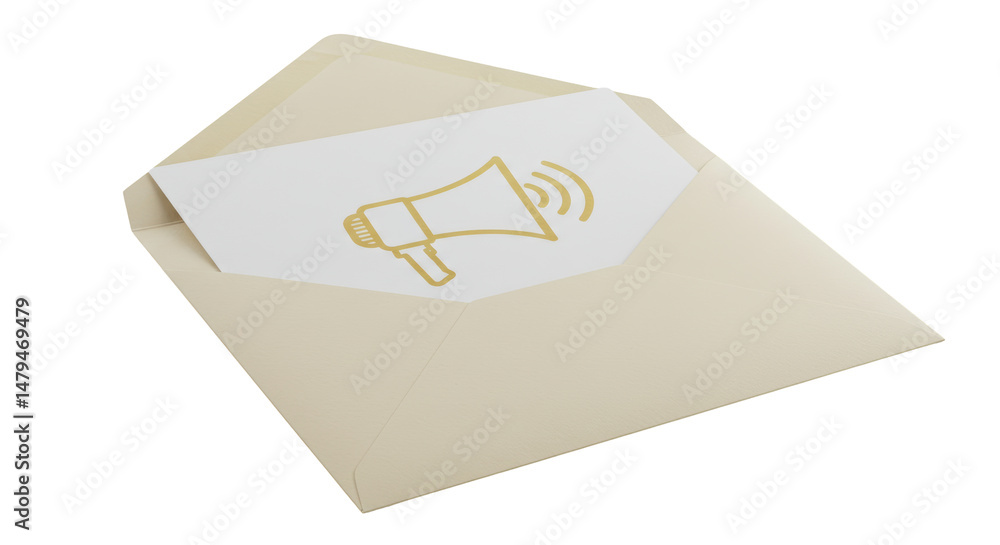 Poster isolated open envelope with megaphone symbol inside communication