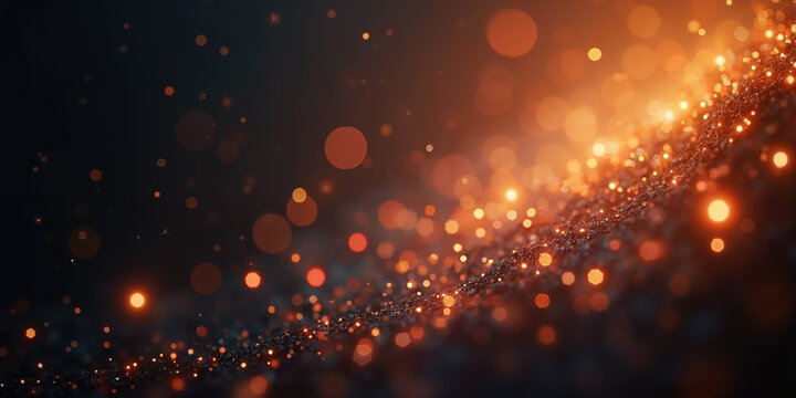 Festive Lights A dark background with abstract, glowing dots in gold, silver, and red, arranged in a festive pattern. Soft