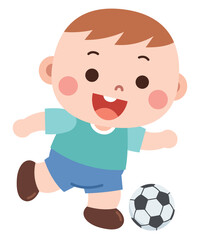 Cartoon Boy Playing Soccer Happily

