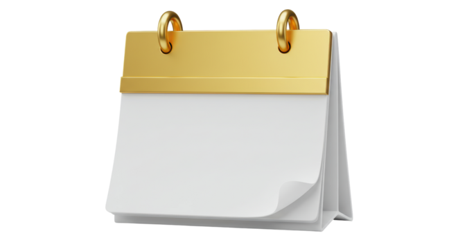 Isolated Blank Calendar Icon with Gold Accents Planning